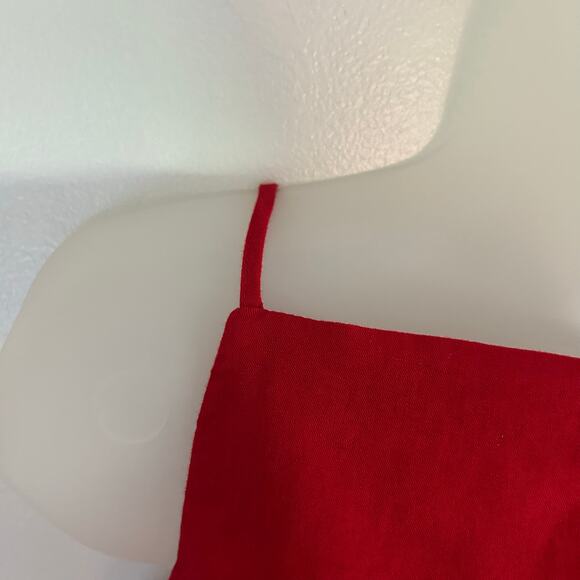 Madewell Ruched Square Neck Linen Cotton Smocked Back Red Lined Tank 2 New - Picture 12 of 12